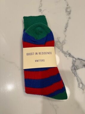 Guest in Residence Striped Cashmere Crew Socks - Green, Blue & Red